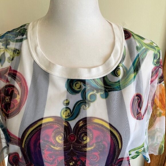 VERSACE JEANS COUTURE Black/White Racerback Tulle Baroque Jewels Overlay Top S - Picture 5 of 17